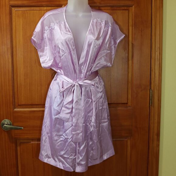 Cinema Etoile Lavender Applique Silky Robe Sleepwear Medium - Picture 2 of 11